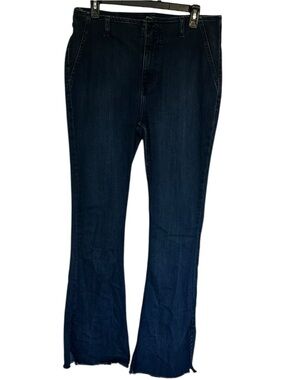 We The Free Free People High Rise Flare Jeans 31 Raw Hem Dark Wash Boho